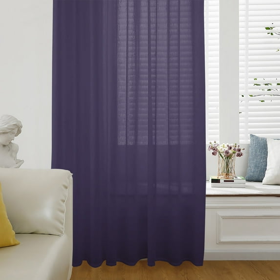 Pure Darkorchid Semi Sheer Curtains Drapes for Living Room, Bedroom, French Doors Window 63 Inches Long, Simple Solid Color Rod Pocket Chiffon Curtain Drapery Voile Draperies Panel