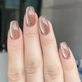 thumbnail image 1 of Pure Desire Minimalist Press-On Nails - Various Nail Shapes, Reflective Cat Eye & Assorted Shiny Tips, 3 Sets (24Pcs/Set) with Complimentary Jelly Glue & Nail File-light tan, 1 of 15