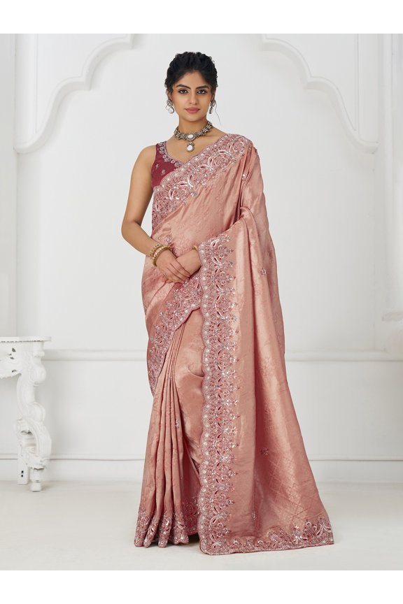 Pure Dola Viscose Silk Sequins And Embroidery Work Embellished Border Fancy Saree – Rose Bud