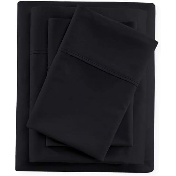 Pure Dreams 4 Piece Luxury Bed Sheets Set- 400TC Cotton Sheets- Deep Pocket of 16" Inch- Hotel Style BeddingBlack Solid, Twin