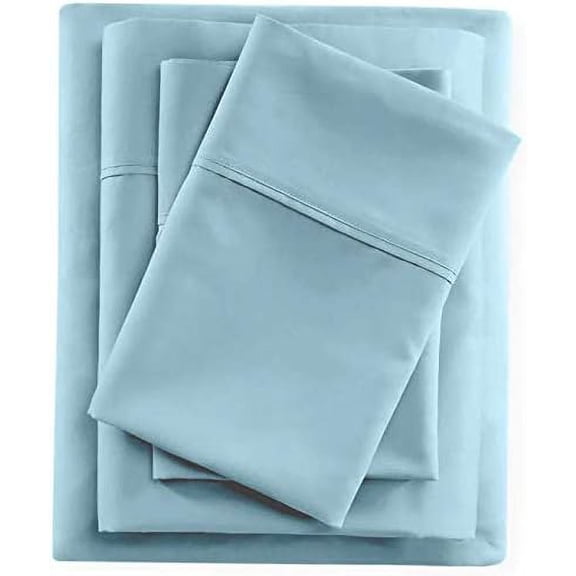 Pure Dreams 4 Piece Luxury Bed Sheets Set- 400TC Cotton Sheets- Deep Pocket of 18" Inch- Hotel Style BeddingLight Blue Solid, Twin-XL