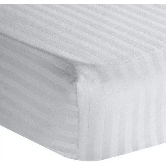 Pure Dreams Fitted Hospital Bed Sheets 2 PC- 100% Egyptian Cotton- 1 Fitted 6" Fit and 1 Pillowcase- 400TC-White Stripe (39" x 75")