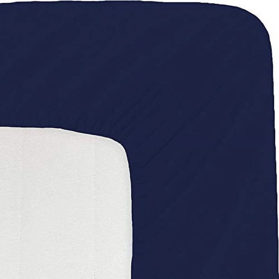 Pure Dreams Fitted Sheet Only- 15" Extra Deep Pocket- Premium 400 Thread Count- 100% Cotton Sateen- Navy Blue Solid, Queen