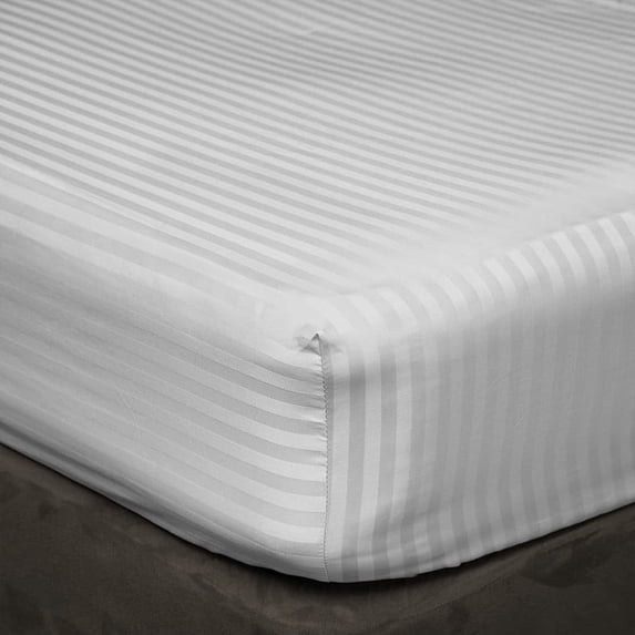 Pure Dreams Fitted Sheet Only- 22" Extra Deep Pocket- Premium 400 Thread Count- 100% Cotton Sateen- Light Grey Stripe, Queen