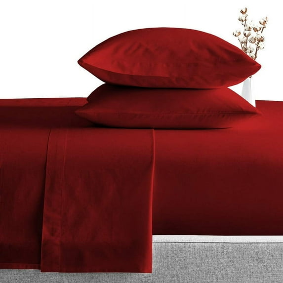 Pure Dreams Sheet Set 5 Piece - 400 Thread Count - 18" Deep Pocket - 100% Egyptian Cotton - Cool and Breathable - Burgundy Solid, Twin XXL Size