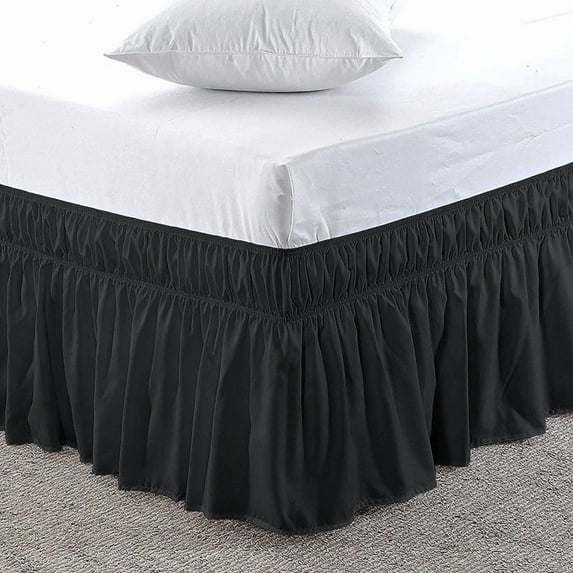 Pure Dreams Wrap Around Dust Ruffle Bed Skirt, 100% Microfiber, 12 Inch Drop, Easy Fit Elastic Strap- Black Twin Size