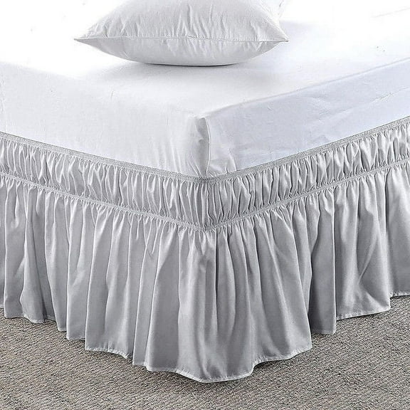 Pure Dreams Wrap Around Dust Ruffle Bed Skirt, 100% Microfiber, 12 Inch Drop, Easy Fit Elastic Strap- Light Grey Full Size