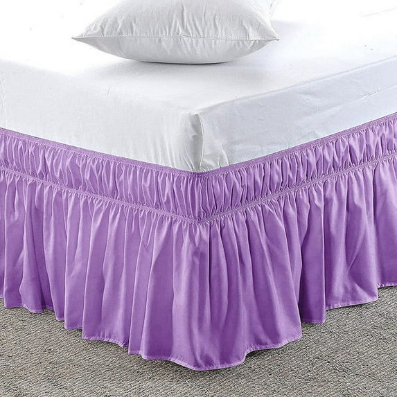 Pure Dreams Wrap Around Dust Ruffle Bed Skirt, 100% Microfiber, 14 Inch Drop, Easy Fit Elastic Strap- Lavender Full Size