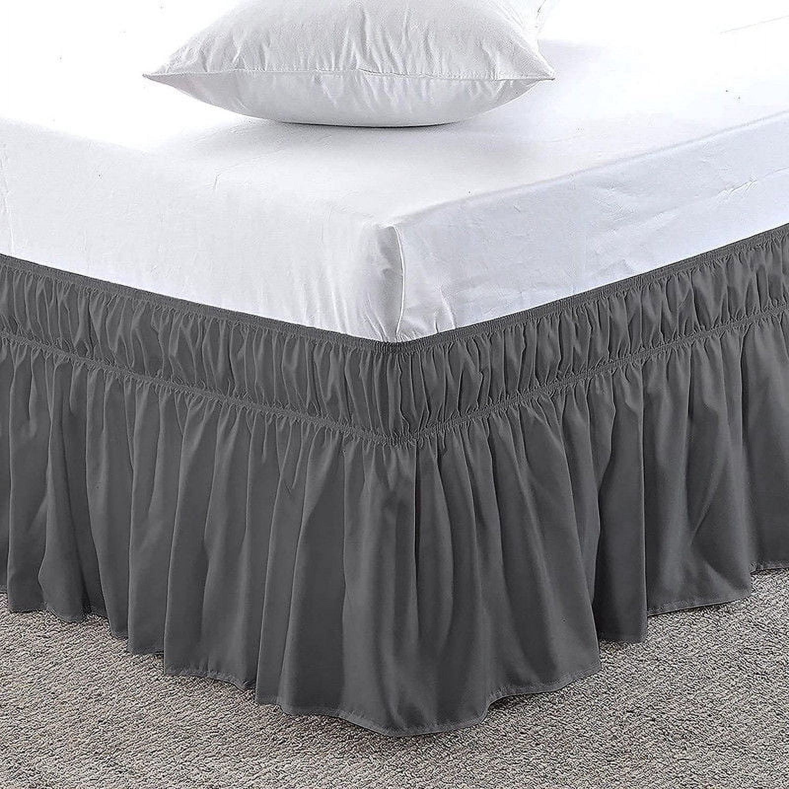 Pure Dreams Wrap Around Dust Ruffle Bed Skirt, 100% Microfiber, 15 Inch Drop, Easy Fit Elastic Strap- Dark Grey Twin Size