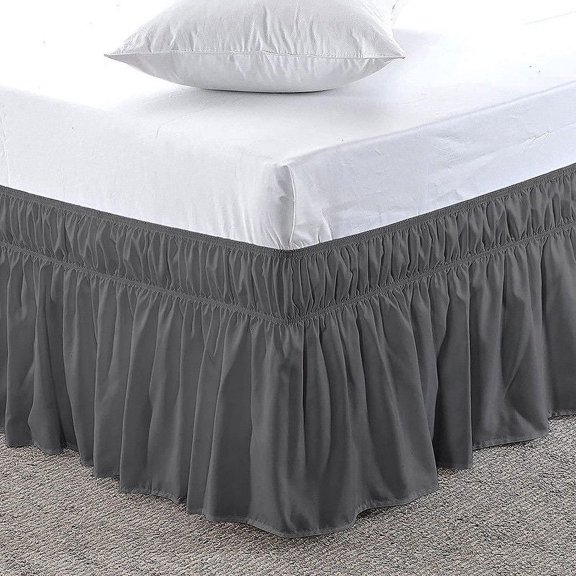 Pure Dreams Wrap Around Dust Ruffle Bed Skirt, 100% Microfiber, 18 Inch Drop, Easy Fit Elastic Strap- Dark Grey Full Size