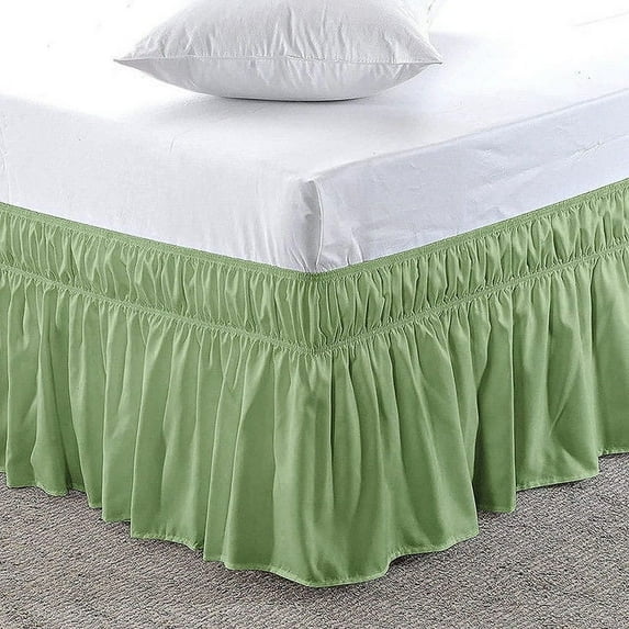 Pure Dreams Wrap Around Dust Ruffle Bed Skirt, 100% Microfiber, 18 Inch Drop, Easy Fit Elastic Strap- Sage Full Size