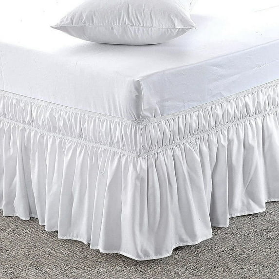 Pure Dreams Wrap Around Dust Ruffle Bed Skirt, 100% Microfiber, 18 Inch Drop, Easy Fit Elastic Strap- White Queen Size