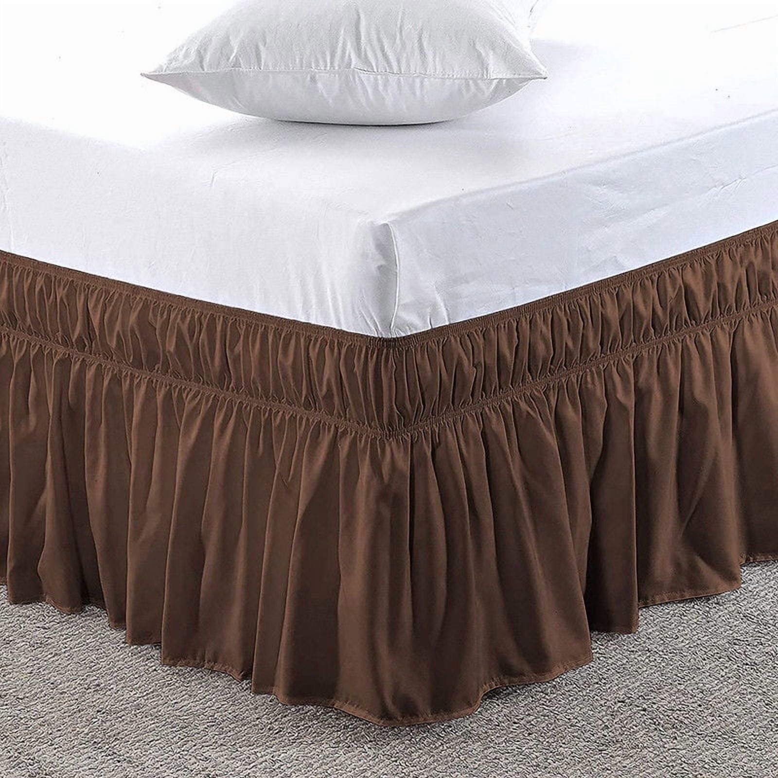 Pure Dreams Wrap Around Dust Ruffle Bed Skirt, 100% Microfiber, 22 Inch Drop, Easy Fit Elastic Strap- Chocolate Full Size