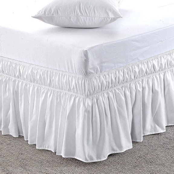 Pure Dreams Wrap Around Dust Ruffle Bed Skirt, 100% Microfiber, 30 Inch Drop, Easy Fit Elastic Strap- White Twin Size