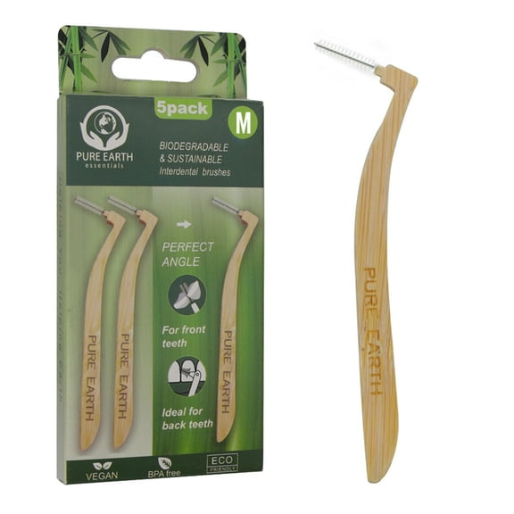 Pure Earth Essentials - Bamboo Interdental Brushes - L Shaped (Pack of 5, 0.8mm)