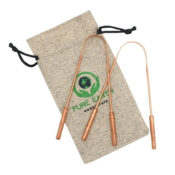 Pure Earth Essentials - Copper Tongue Scraper for Adults - Reusable Tongue Scraper Ayurvedic with Case - Pack of 2