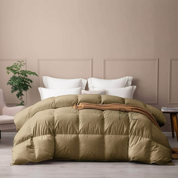Pure Eco Bedding Comforter Full Size, Duvet Insert, Quilted Comforter with Corner Tabs, All Season Lightweight Quilt, Down Alternative Hotel Comforter Full Size 82X86 Beige
