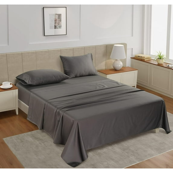 Pure Egyptian King Size Cotton Bed Sheets Set (King, 500-TC Sheets), 4-Pieces Egyptian Cotton Sheets King Size Bed- Sateen Sheets - (10-12") Deep Pocket Sheets, Grey