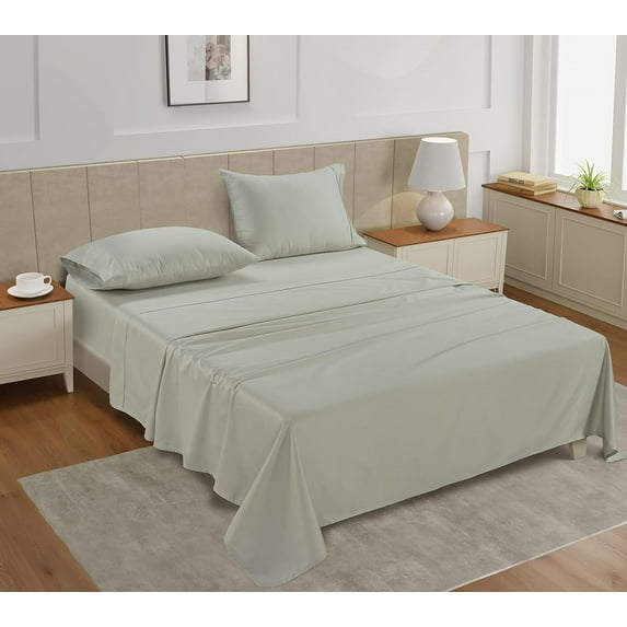 Pure Egyptian Twin Size Cotton Bed Sheets Set (Twin, 500-TC Sheets), 4-Pieces Egyptian Cotton Sheets Twin Size Bed- Sateen Sheets - (10-12") Deep Pocket Sheets, Brushed Silver