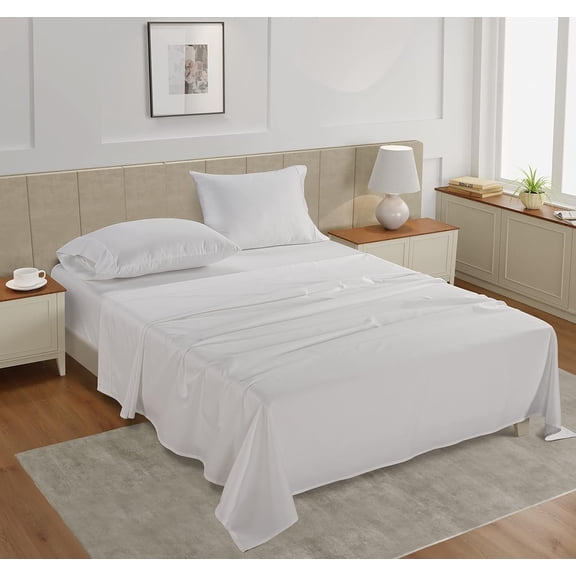 Pure Egyptian Twin XL Size Cotton Bed Sheets Set (Twin XL, 500-TC Sheets), 4-Pieces Egyptian Cotton Sheets Twin XL Size Bed- Sateen Sheets - (10-12") Deep Pocket Sheets, Classic White