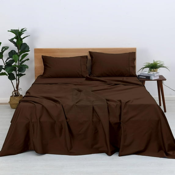 Pure Egyptian Twin XL Size Cotton Bed Sheets Set (Twin XL, 500-TC Sheets), 4-Pieces Egyptian Cotton Sheets Twin XL Size Bed- Sateen Sheets - (10-12") Deep Pocket Sheets, Chocolate