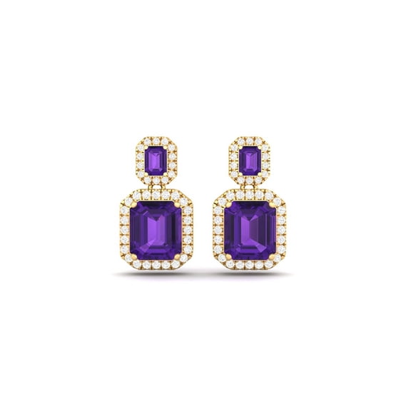 Pure Elegance 14K Rose Gold Over 925 Silver 4.66 Ct Emerald Cut Amethyst Gemstone Halo Drop Stud Earrings Gift For Women