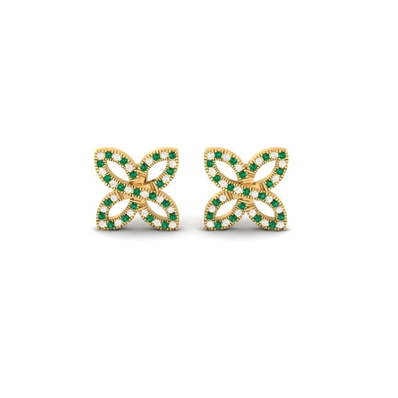 Pure Elegance 14K Rose Gold Over 925 Sterling Silver White Diamond & Green Emerald Birthstone Floral Stud Earrings for Women