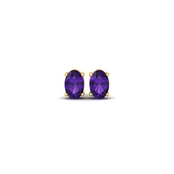 Pure Elegance 14K White Gold Over 925 Silver Purple Amethyst Oval Cut Solitaire Stud Earrings For Women