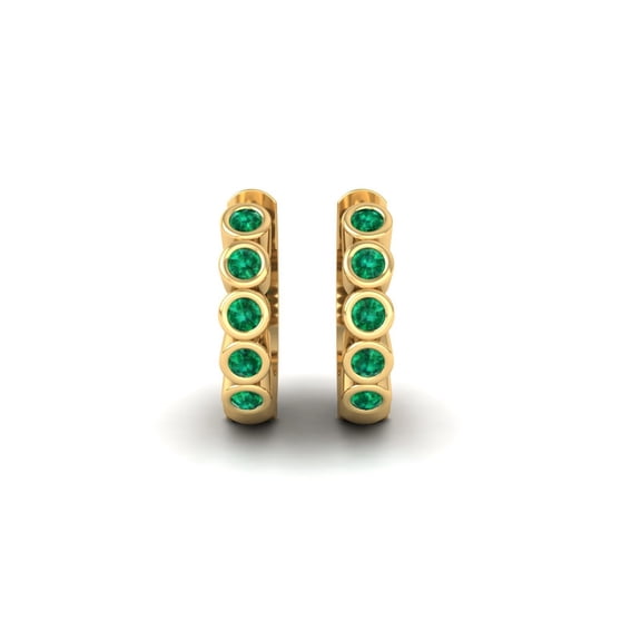 Pure Elegance 14K White Gold Over 925 Silver Round Cut Green Emerlad Birthstone Bezal Set Hoop Earring for Women