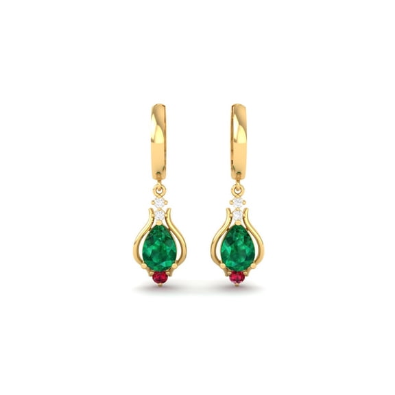 Pure Elegance 14K White Gold Over Silver Round Cut Green Emerald Birthstone Unique Design Dangle Earrings for Women
