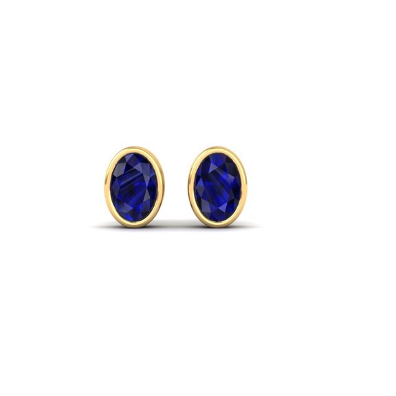 Pure Elegance 14K Yellow Gold Over 925 Silver 6 X 4 mm Oval Cut Blue Sapphire Solitaire Stud Earrings For Women