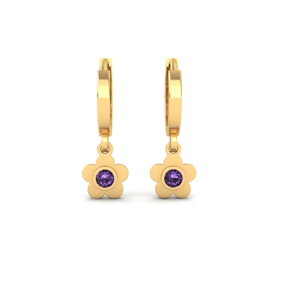 Pure Elegance 14K Yellow Gold Over 925 Silver Round Cut Amethyst Birthstone Flower Dangle Earrings for Women