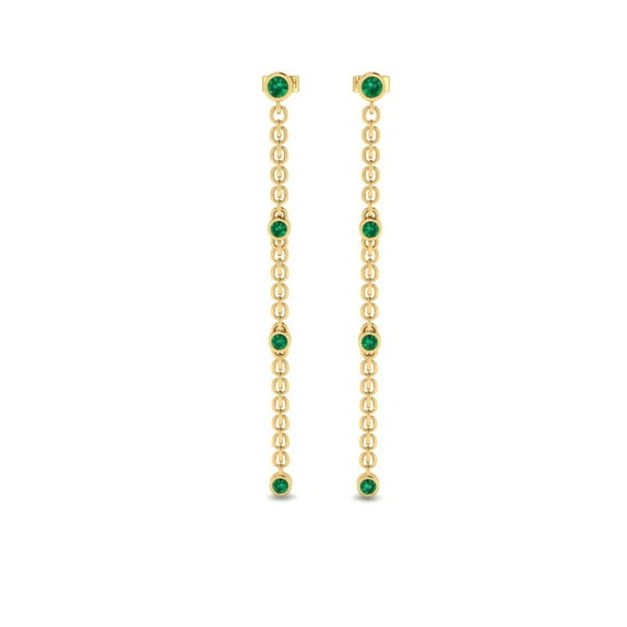 Pure Elegance 4-Stone Thread Drop Dangle Earrings for Women 14K White Gold Over Silver Round Cut Green Emerald Birthstone