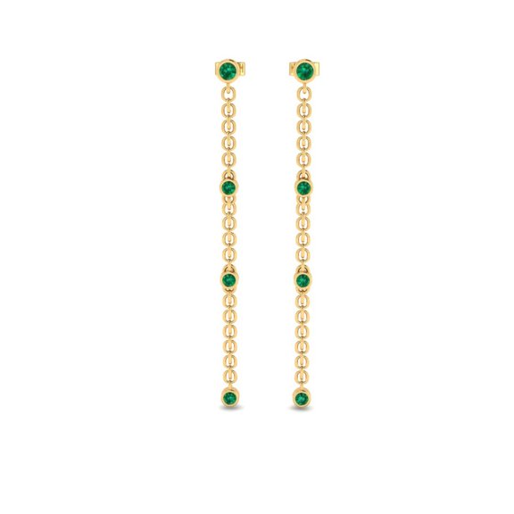 Pure Elegance 4-Stone Thread Drop Dangle Earrings for Women 14K Yellow Gold Over Silver Round Cut Green Emerald Birthstone