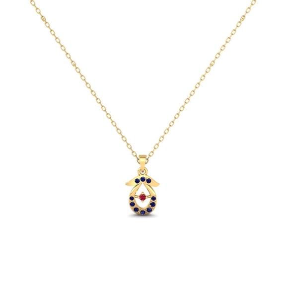 Pure Elegance Abstract Teardrop Ruby and Blue Sapphire Gemstone 925 Sterling Silver 14K Yellow Gold Over Pendant Necklace