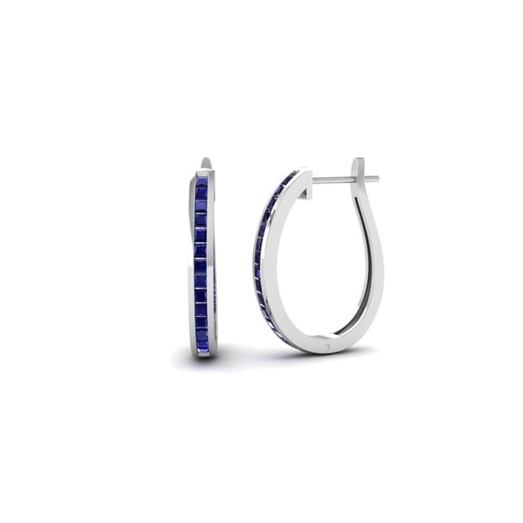 Pure Elegance Blue Sapphire Birthstone Princess Cut Hoop Earring for Women 925 Silver With 14K White Gold Over