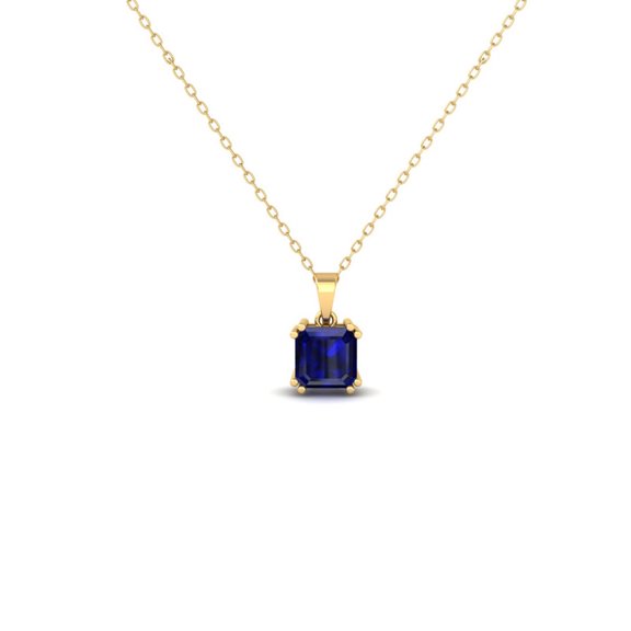 Pure Elegance Dazzling Blue Sapphire Emerald Square Cut Solitaire Pendant Necklace In 925 Silver 14K White Gold Over For Women