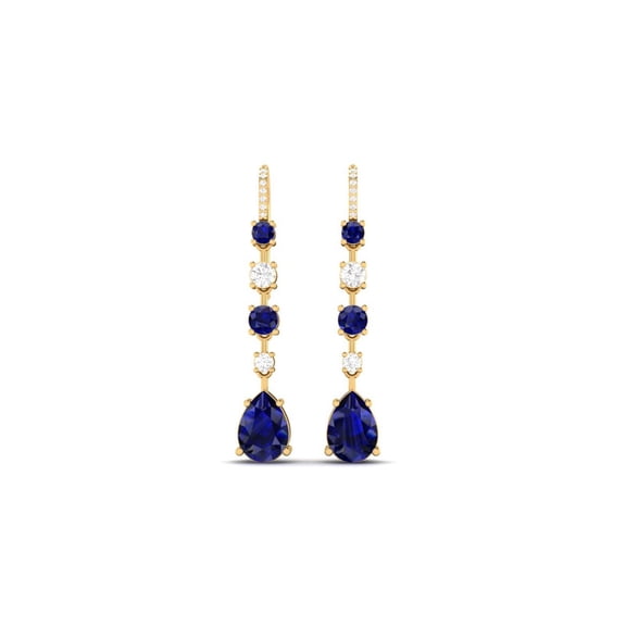 Pure Elegance Drop Dangle Earrings for Women 14K Rose Gold Over Silver Pear & Round Cut Blue Sapphire & White Diamond Birthstone