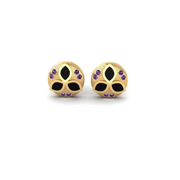 Pure Elegance Elegant Floral Studs With Black & Amethyst 14k Rose Gold Over Silver Earring For Womne
