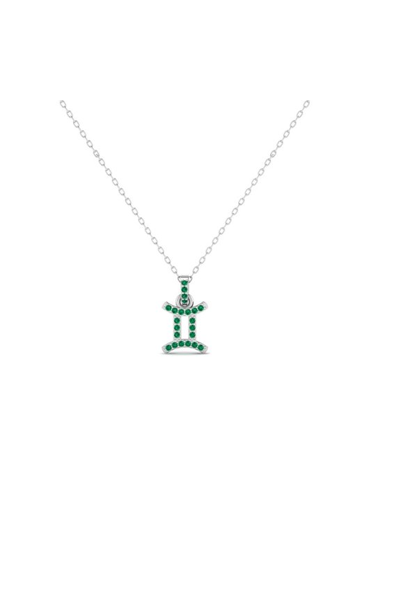Gemini Zodiac Sign Pendant Necklace For Women Green Emerald 925 Sterling Silver 14K White Gold Over