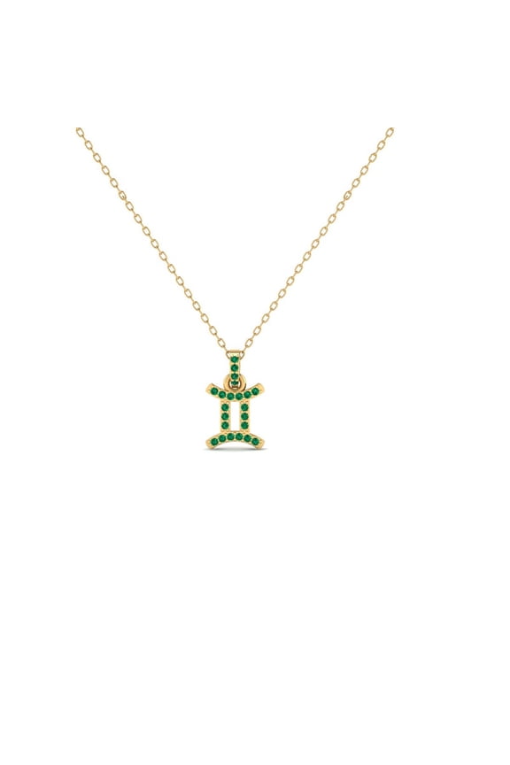 Gemini Zodiac Sign Pendant Necklace For Women Green Emerald 925 Sterling Silver 14K Yellow Gold Over