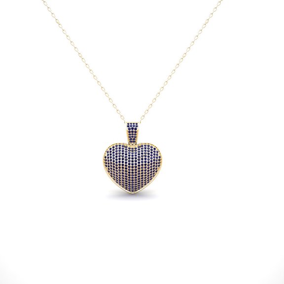 Pure Elegance Heart Shape Full Pave Blue Sapphire Gemstones 925 Sterling Silver 14K Yellow Gold Over Women Pendant Necklace