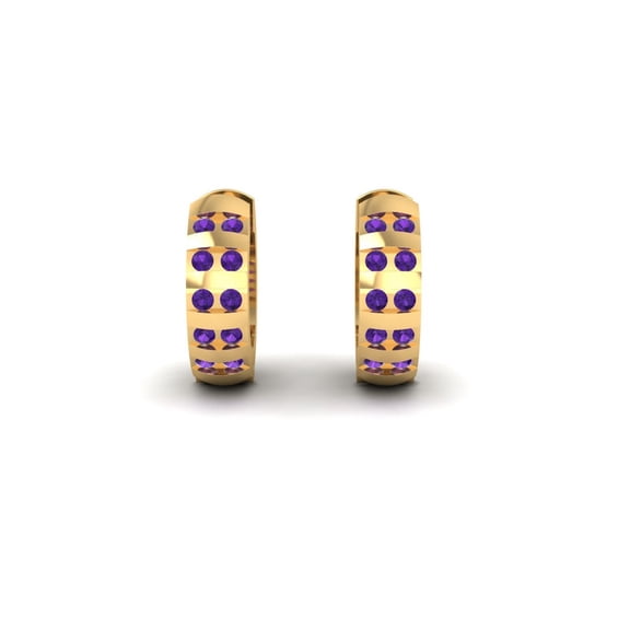 Pure Elegance Hoop Earring for Women 14K Yellow Gold Over Silver Round Cut Purple Amethyst Birthstone