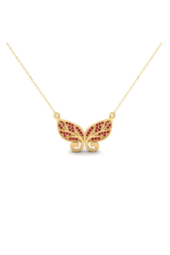 Intricate Butterfly Design Round Cut Ruby Gemstone 925 Sterling Silver 14K Rose Gold Over Women Pendant Necklace For Gift