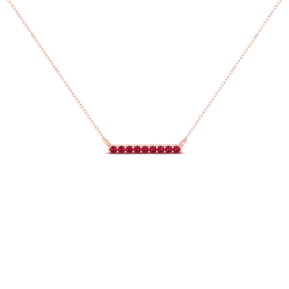 Pure Elegance Minimalist Horizontal Bar Straight Line Pendant Necklace With Ruby Stone in 925 Silver With 14K Rose Gold Over