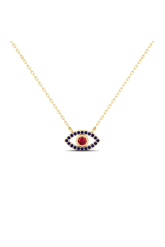 Protective Evil Eye Ruby and Blue Sapphire Gemstone 925 Sterling Silver 14K Yellow Gold Over Women Pendant Necklace For Gift