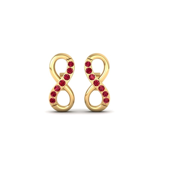Pure Elegance Round-Cut Ruby Infinity Shape Earrings In 14K Yellow Gold Over 925 Sterling Silver