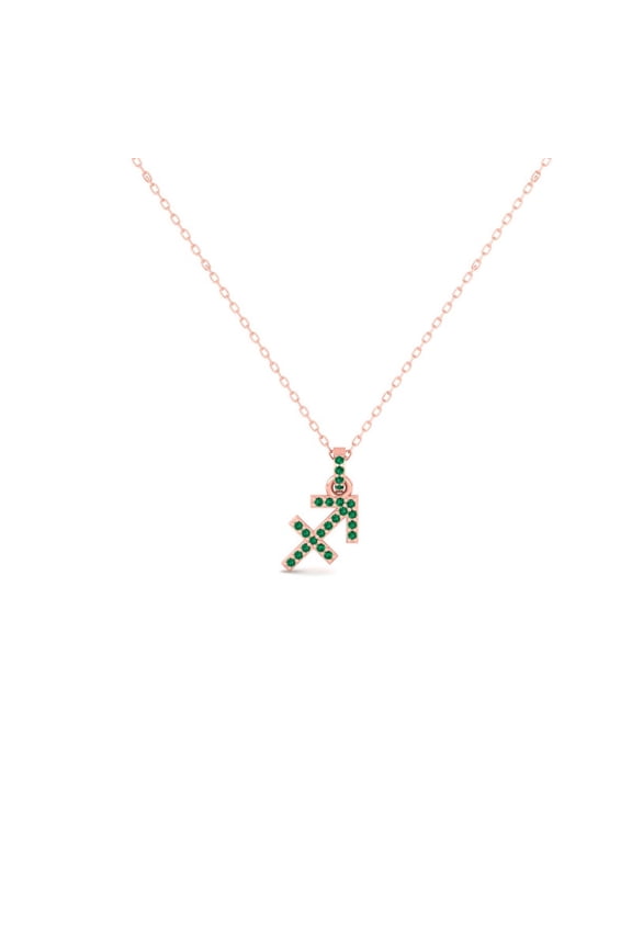 Sagittarius Zodiac Arrow&nbsp;Women Pendant Necklace Round Cut Green Emerald 925 Silver 14K Rose Gold Over