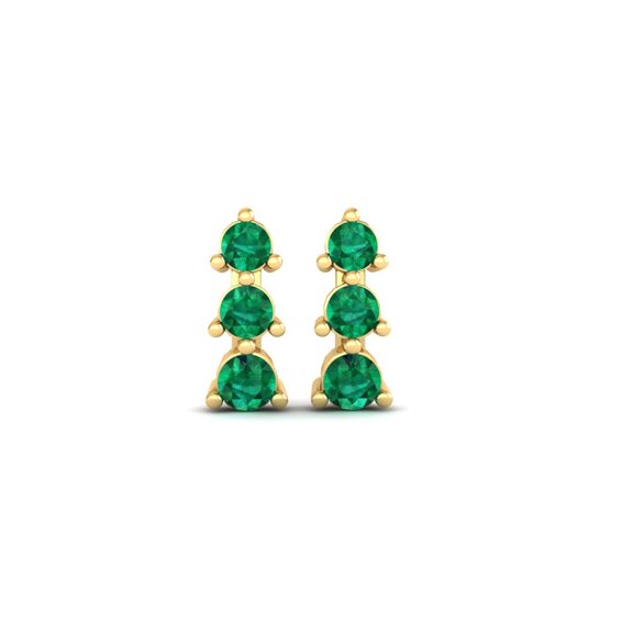 Pure Elegance Simple 3-Stone Round Cut Green Emerald Stud Earring for Women 925 Silver With 14K Rose Gold Over