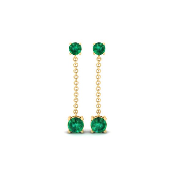 Pure Elegance Thread Drop Dangle Earrings for Women 14K White Gold Over Silver Round Cut Green Emerald Birthstone